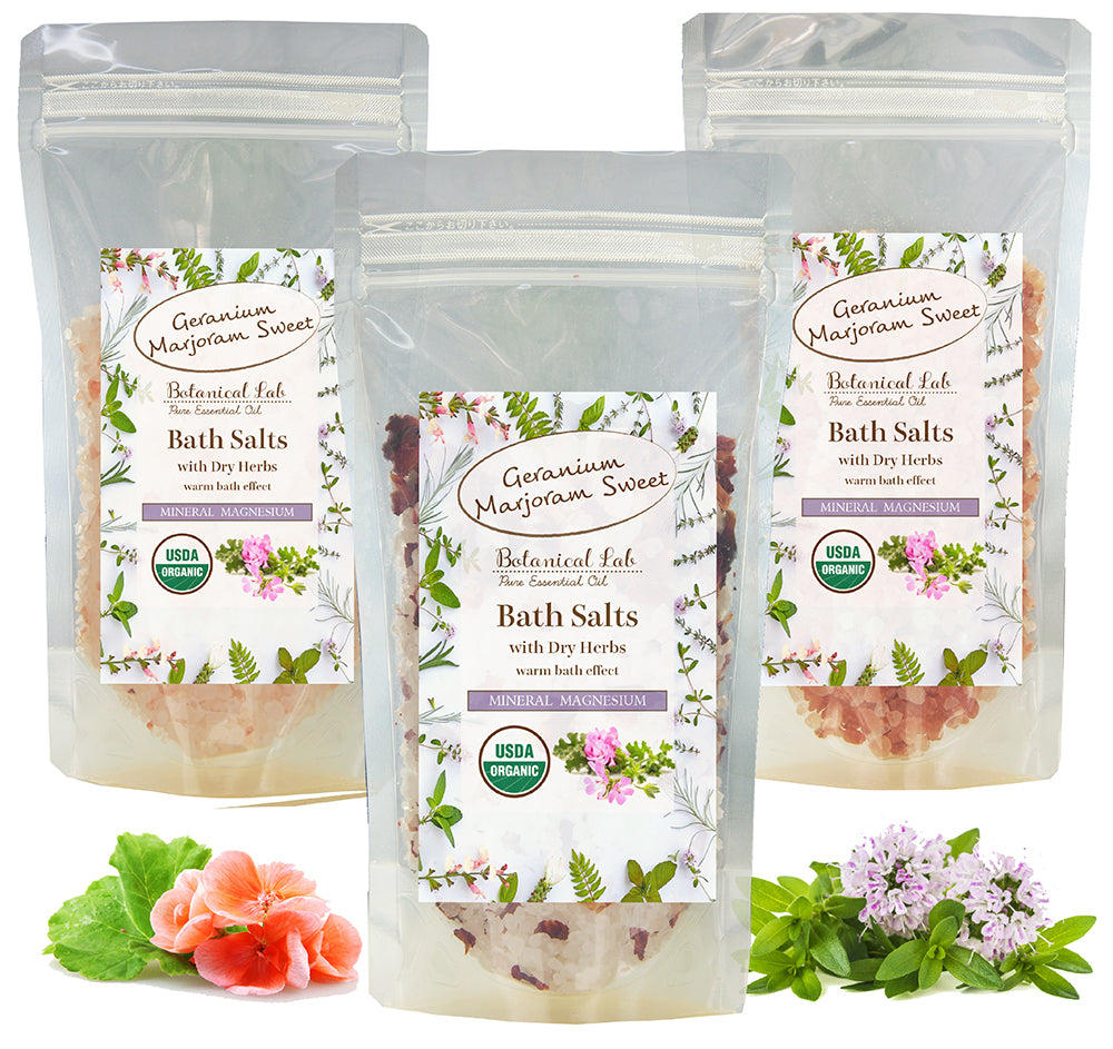 アロマ バスソルト マグネシウム ヒマラヤ岩塩 マージョラム ゼラニウム 温浴 芳香浴 保湿 (天然成分 ホワイト岩塩 ピンク岩塩 レッド岩塩 ハーブ入り