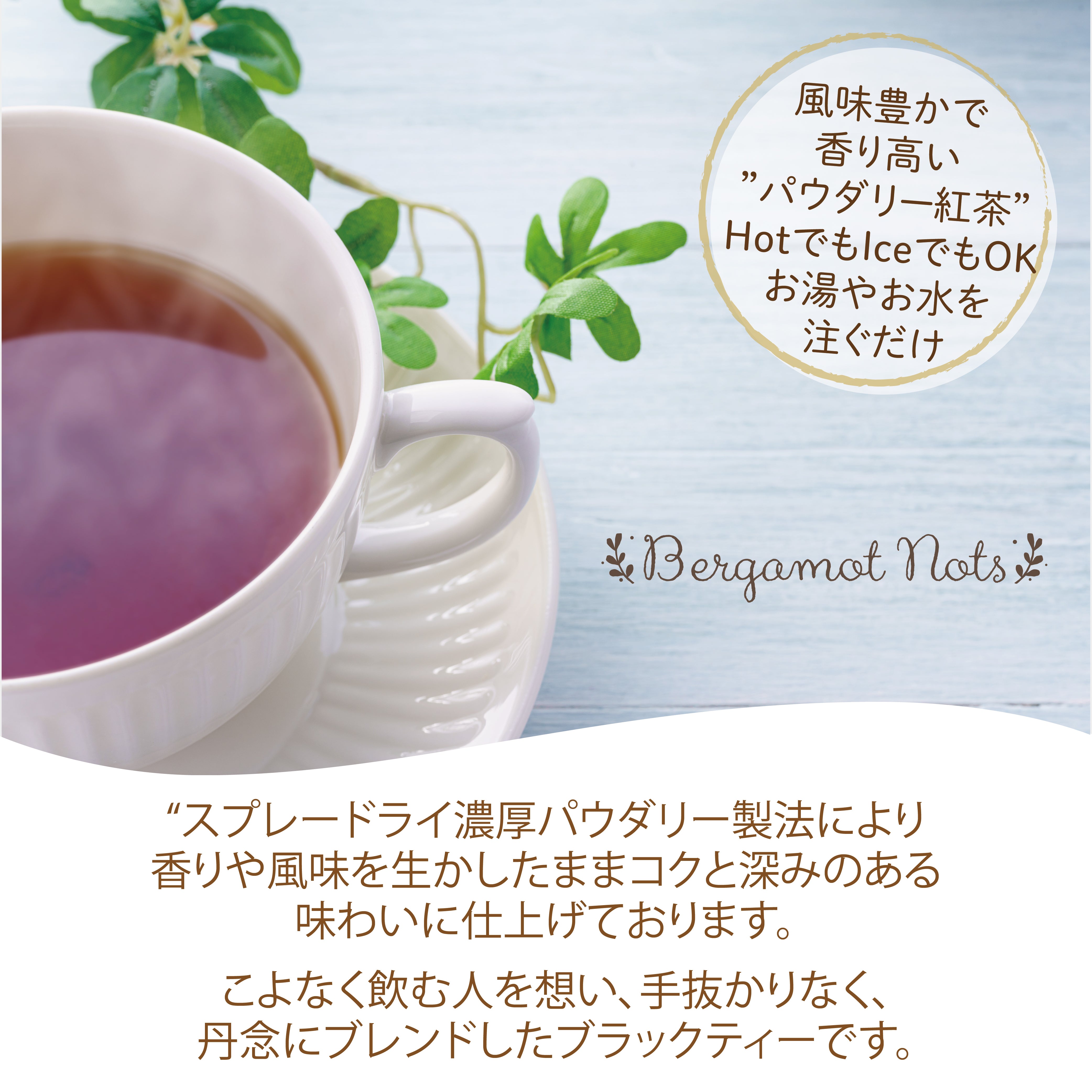 パウダリーインスタント紅茶 無糖 (簡単：お水・お湯にサッと溶ける) 業務用 インスタントストレートブラックティー パウダー (100g、250g)